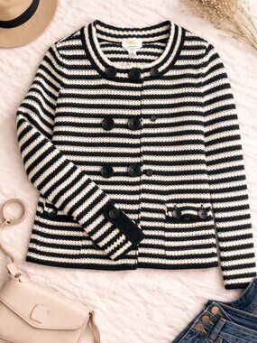 Talbots Black & White Striped Sweater Jacket – Size M